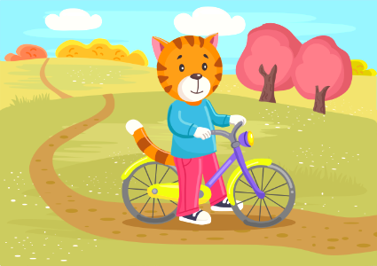 Cat bycicle summer. Free illustration for personal and commercial use.