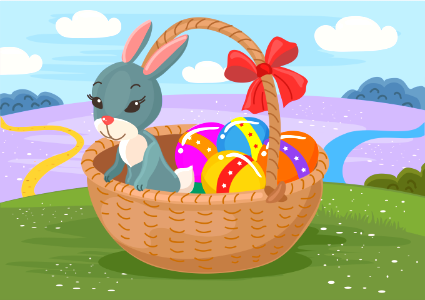 Bunny in the Easter basket. Free illustration for personal and commercial use.