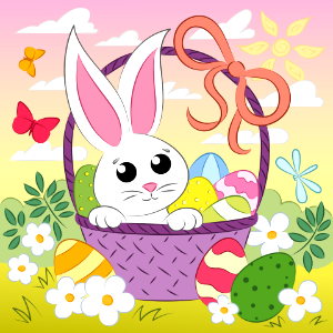 Easter basket and bunny. Free illustration for personal and commercial use.