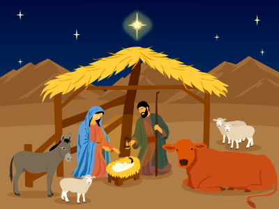 Nativity Scene and stable. Free illustration for personal and commercial use.
