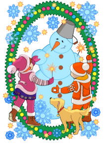 Children snowman celebrating happy new year background card. Free illustration for personal and commercial use.
