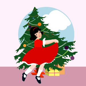 Girl and Christmas tree. Free illustration for personal and commercial use.