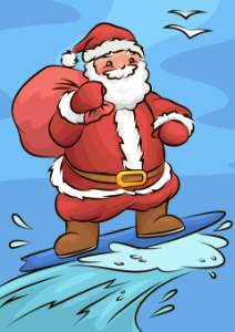 Santa claus surfing. Free illustration for personal and commercial use.