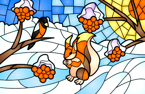 Winter Scene Stained Glass. Free illustration for personal and commercial use.