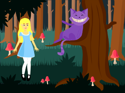 Alice in Wonderland and the Cheshire cat. Free illustration for personal and commercial use.