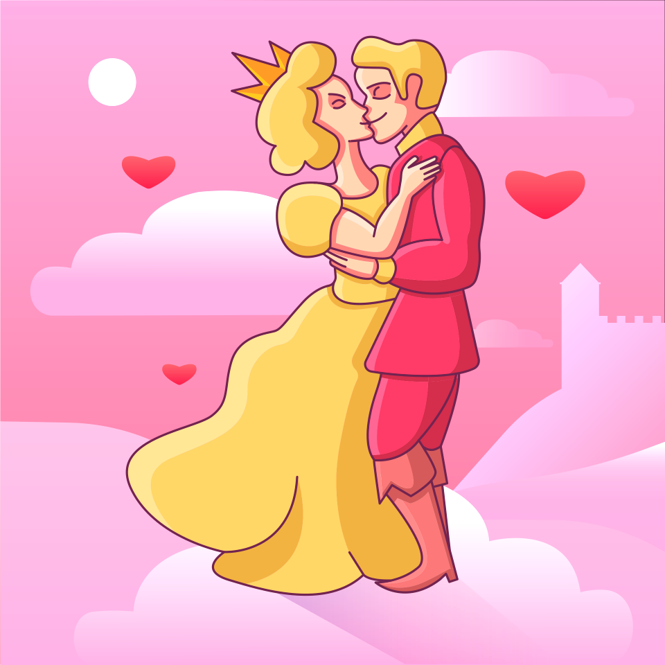 Prince and Princess kissing - Free Stock Illustrations | Creazilla