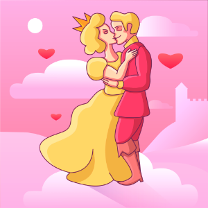 Prince and Princess kissing. Free illustration for personal and commercial use.