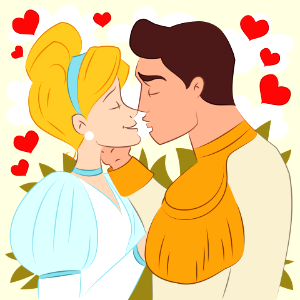 Prince kissing cinderella. Free illustration for personal and commercial use.
