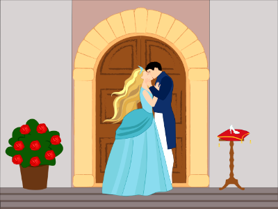 Prince kissing cinderella. Free illustration for personal and commercial use.
