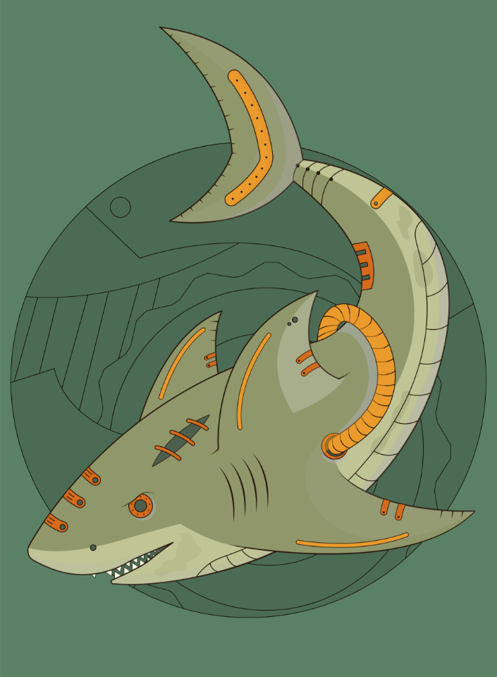 Steampunk Shark. Free illustration for personal and commercial use.