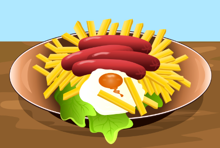 Hot Dog Egg Fried Egg French Fries Lettuce. Free illustration for personal and commercial use.