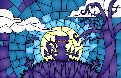Halloween Scene Stained Glass. Free illustration for personal and commercial use.