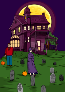 Haunted House and Graveyard. Free illustration for personal and commercial use.