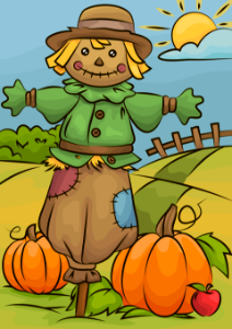 Scarecrow pumpkin patch. Free illustration for personal and commercial use.