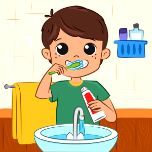 Child brushes his teeth. Free illustration for personal and commercial use.