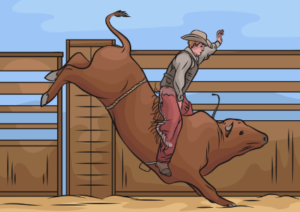 Cowboy Riding a Bull. Free illustration for personal and commercial use.