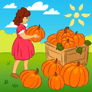 Harvest girl with pumpkins. Free illustration for personal and commercial use.