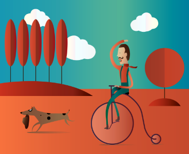 Person riding a penny farthing. Free illustration for personal and commercial use.