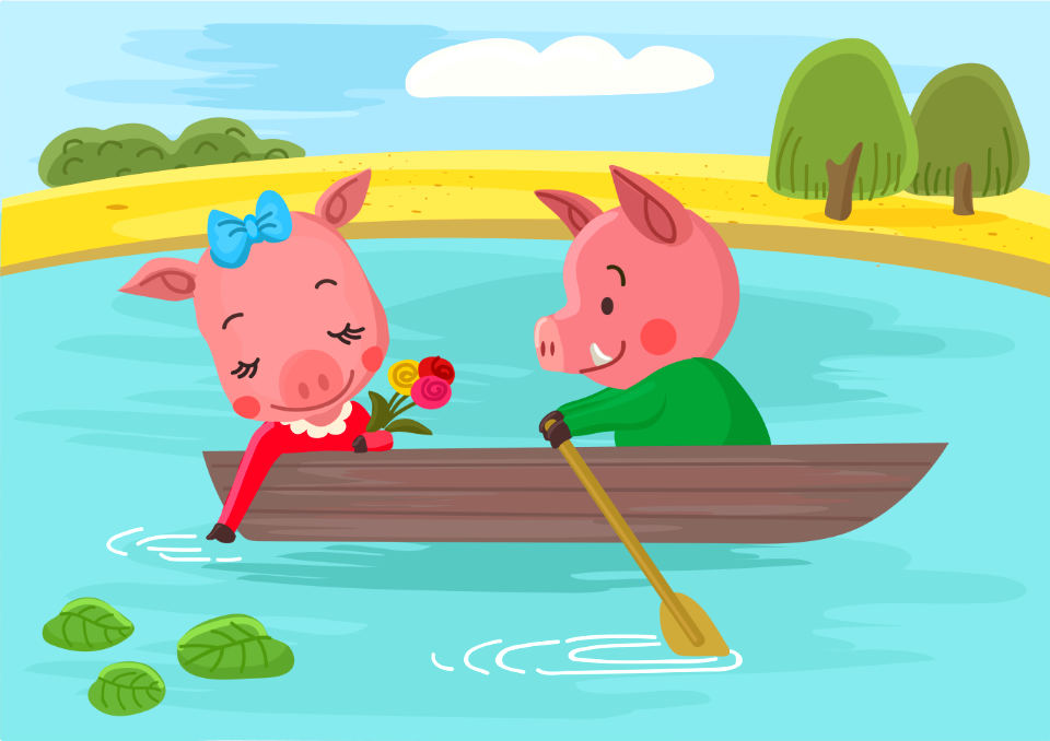 Pigs in love. Free illustration for personal and commercial use.