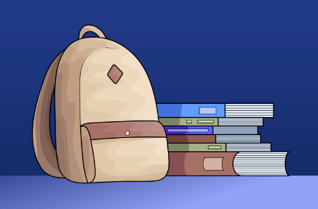 School books and backpack. Free illustration for personal and commercial use.