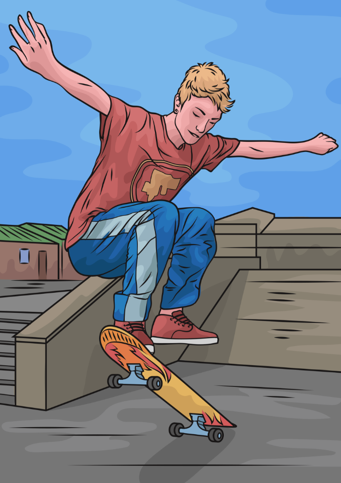 Skateboarding Trick boy. Free illustration for personal and commercial use.