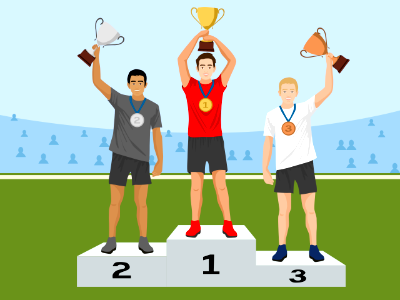 Trophy medals and podium three winners. Free illustration for personal and commercial use.