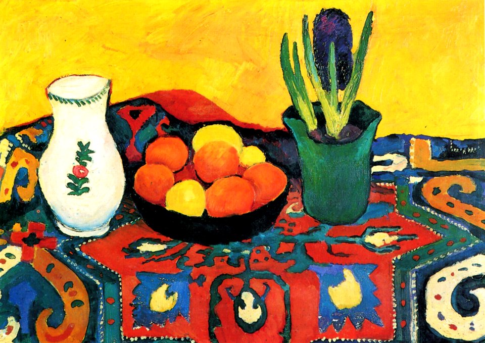 macke still life hyacinths carpet 1910
