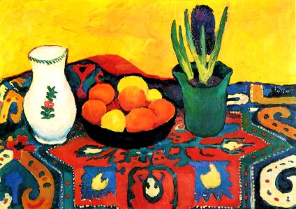 macke still life hyacinths carpet 1910