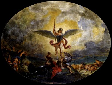 delacroix saint michael defeats devil 1854. Free illustration for personal and commercial use.