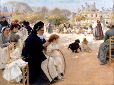Albert Edelfelt (1854–1905): The Luxembourg Gardens, Paris / Pariisin Luxembourgin puistossa. Free illustration for personal and commercial use.