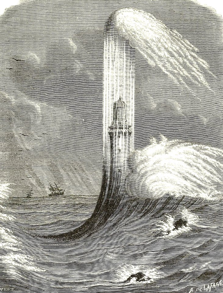 Eddystone Lighthouse Surrounded by Waves