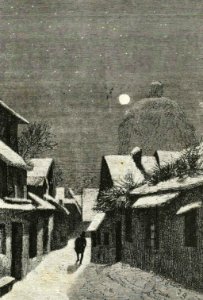 Snow-Coated Village at Night. Free illustration for personal and commercial use.