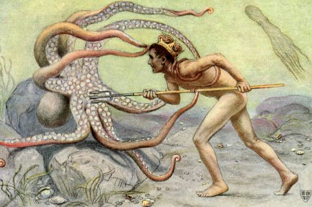 Battle with the Great Octopus. Free illustration for personal and commercial use.