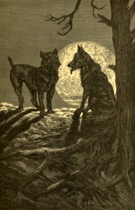 The Wolf and the Mastiff. Free illustration for personal and commercial use.