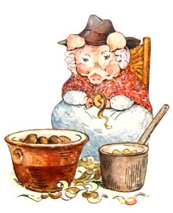 Pig Peeling Potatoes. Free illustration for personal and commercial use.