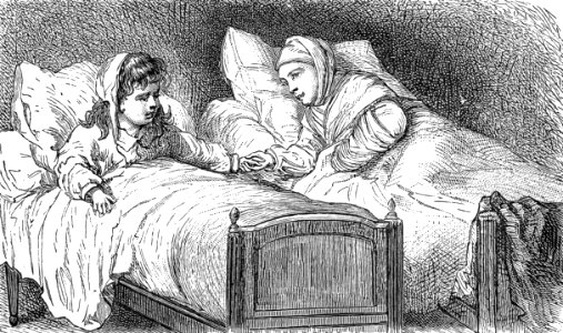 Children in Bed Holding Hands