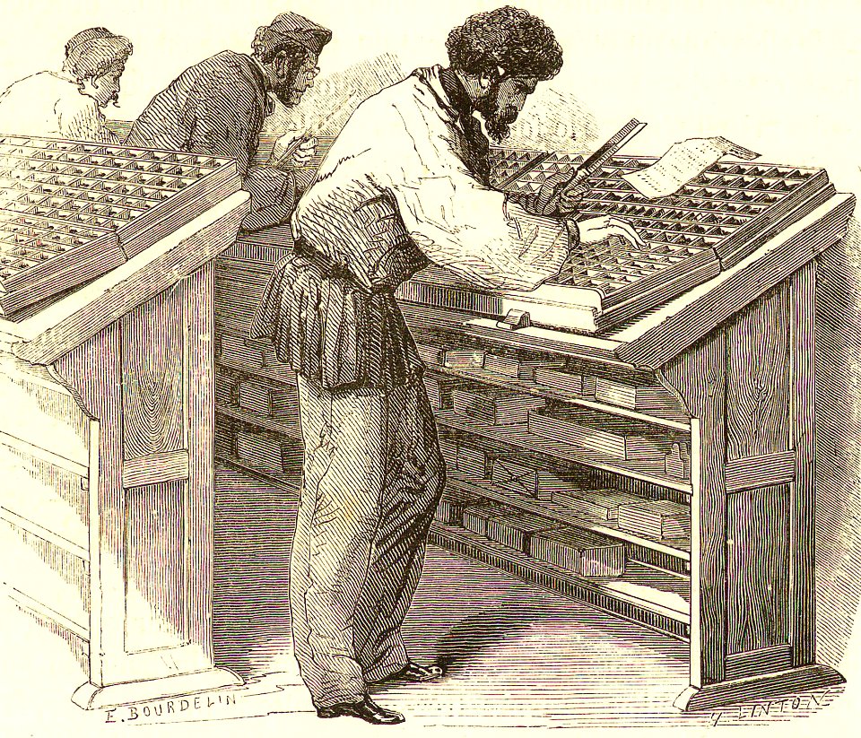 Compositor Making Up a Line of Type