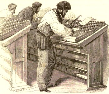 Compositor Making Up a Line of Type