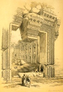 Entrance to the Temple of Bacchus, Baalbek. Free illustration for personal and commercial use.