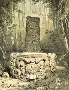 Idol and Altar at Copan. Free illustration for personal and commercial use.