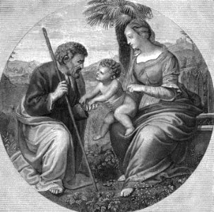 Holy Family with Palm Tree. Free illustration for personal and commercial use.