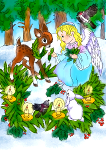 Christmas Angel with Animals. Free illustration for personal and commercial use.