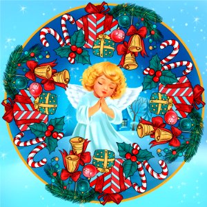 Christmas mandala with angel. Free illustration for personal and commercial use.