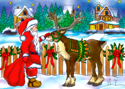 Santa Claus and Christmas Deer. Free illustration for personal and commercial use.