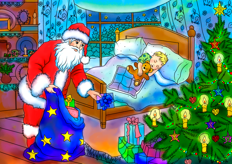 Santa Claus is Delivering Presents Under Christmas tree - Free Stock  Illustrations | Creazilla