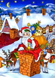 Santa Claus is Going down Through a Chimney. Free illustration for personal and commercial use.