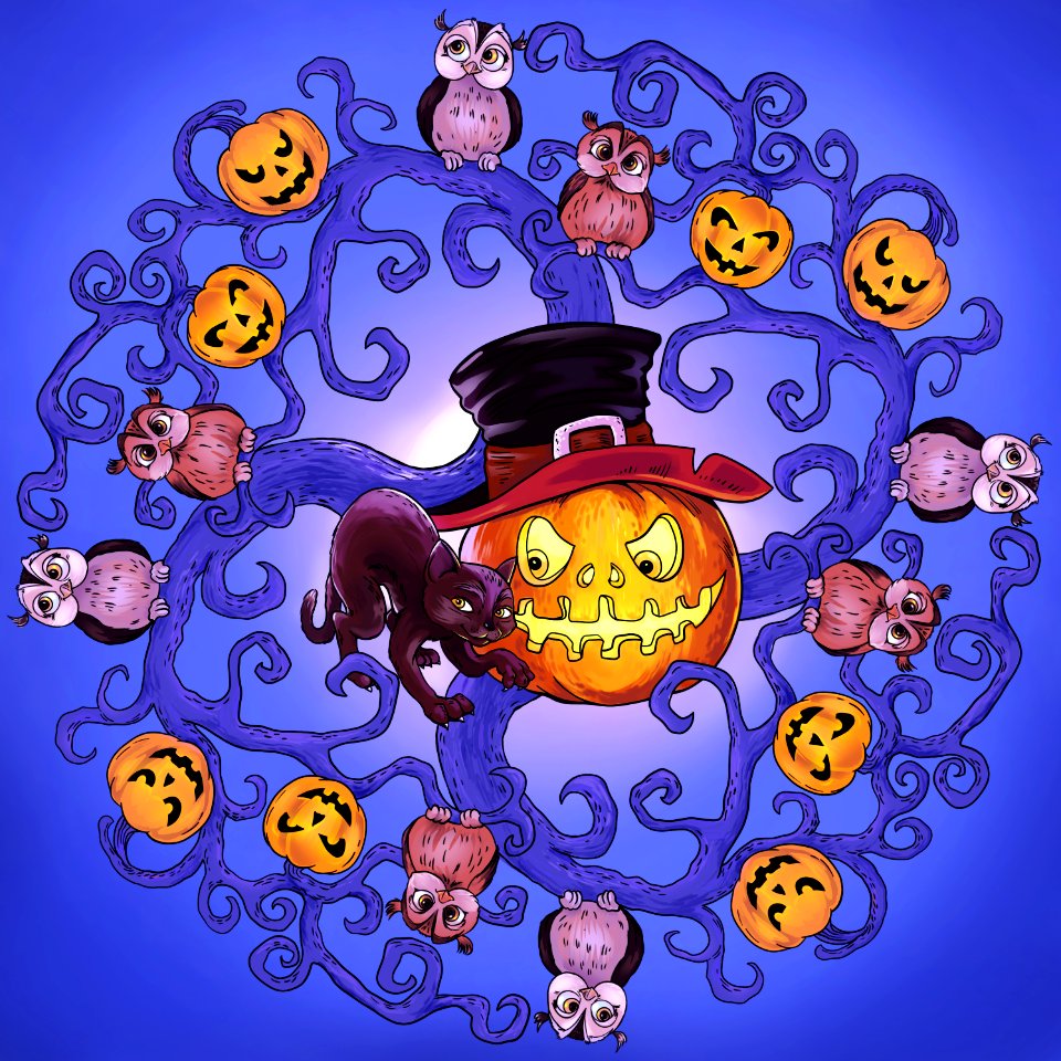 Halloween mandala. Free illustration for personal and commercial use.