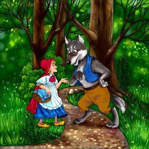 Little red riding hood and wolf. Free illustration for personal and commercial use.