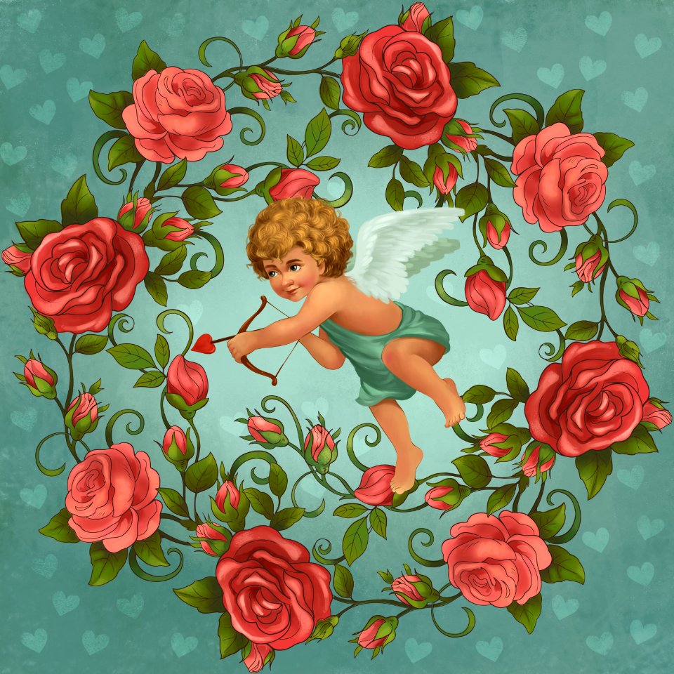 Saint Valentine Cupid Mandala. Free illustration for personal and commercial use.