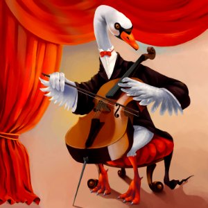 Swan Playing Cello. Free illustration for personal and commercial use.